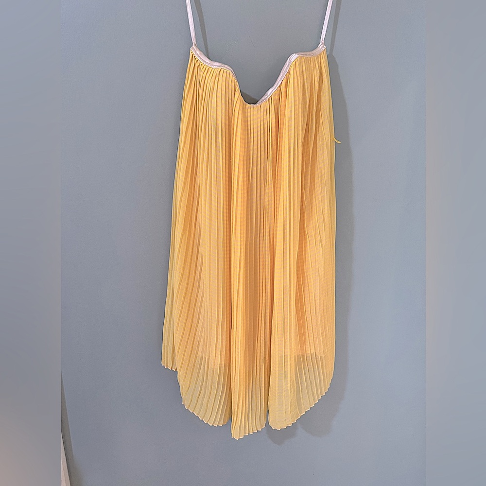 French Connection pleated tibe dress yellow pink zip back size 6